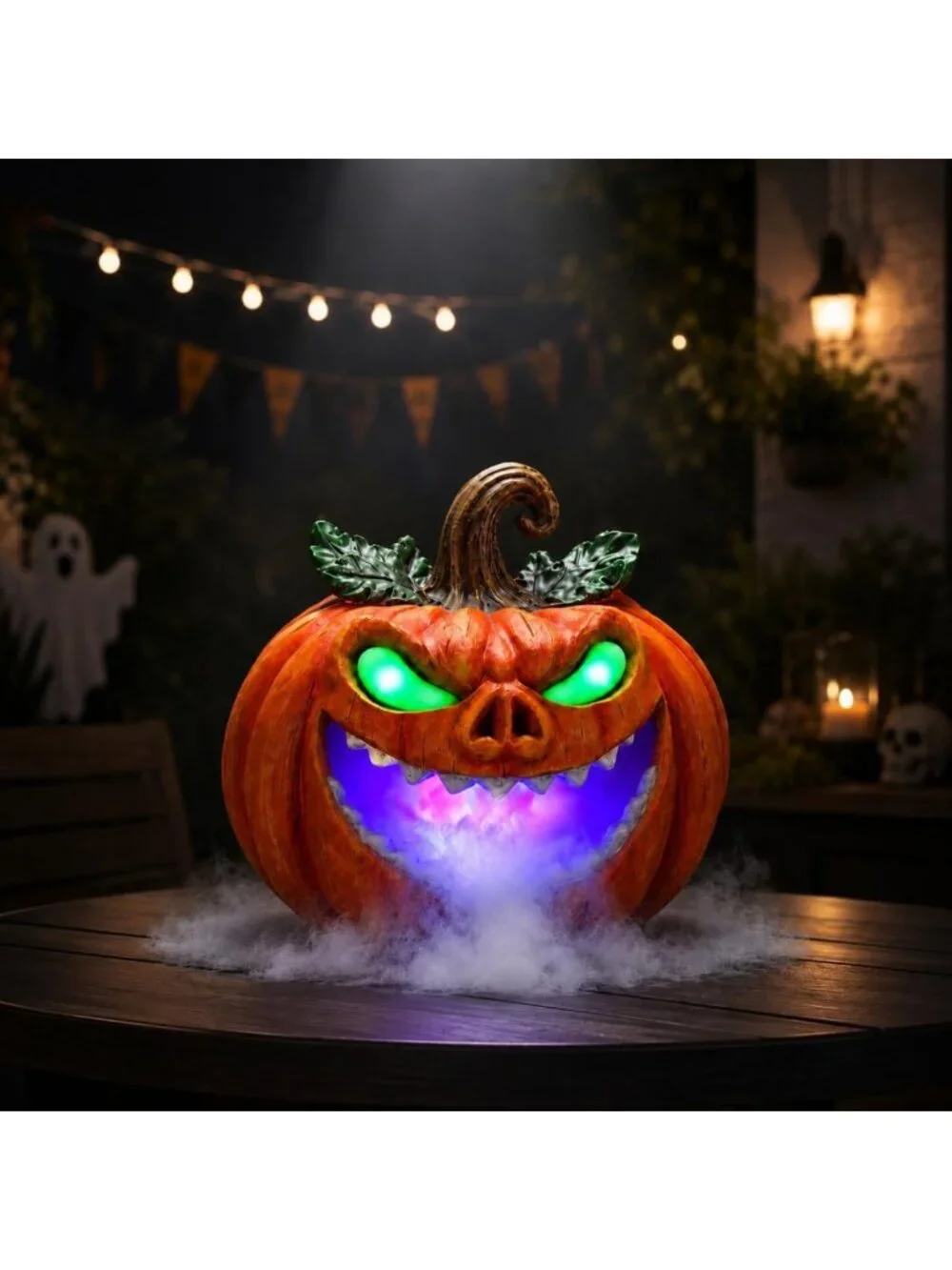 Spooky Halloween Pumpkin Fog Machine - Glowing Green Eyes Tabletop Decor for